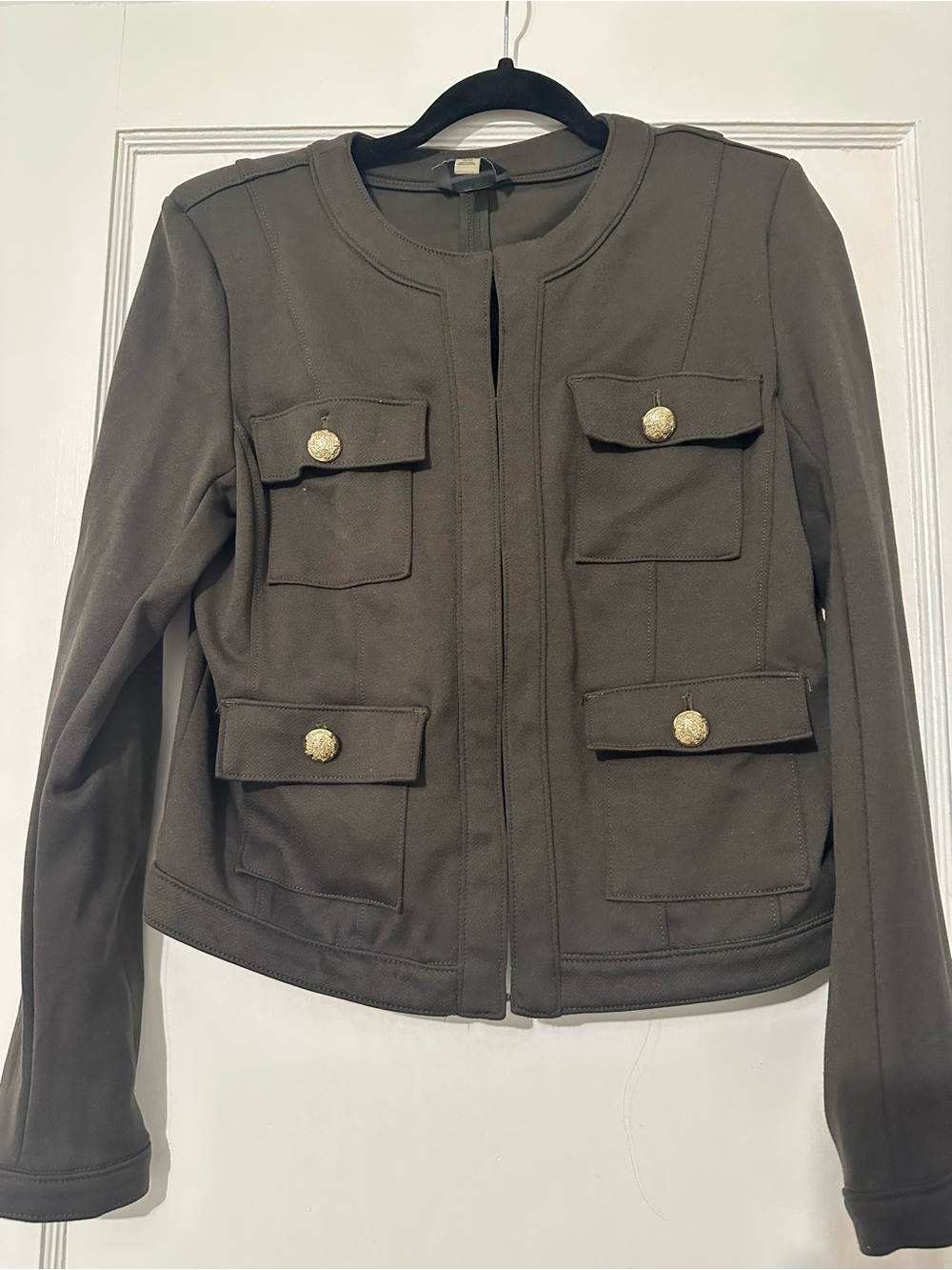 Tahari Military-Style Pocket Jacket in Olive Medium